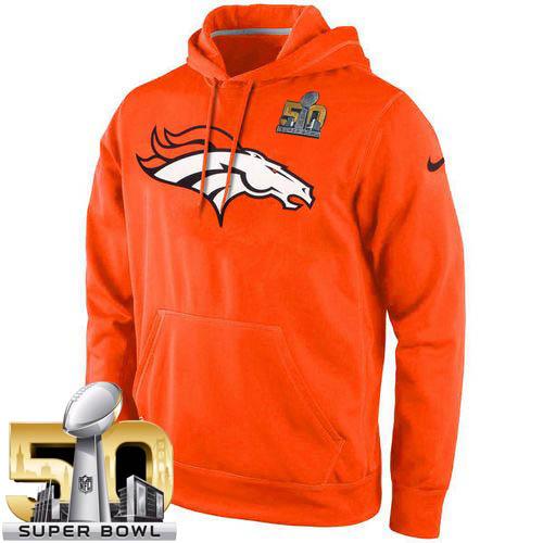 Men's Denver Broncos Nike Orange Super Bowl 50 KO Logo Essential Hoodie - Click Image to Close